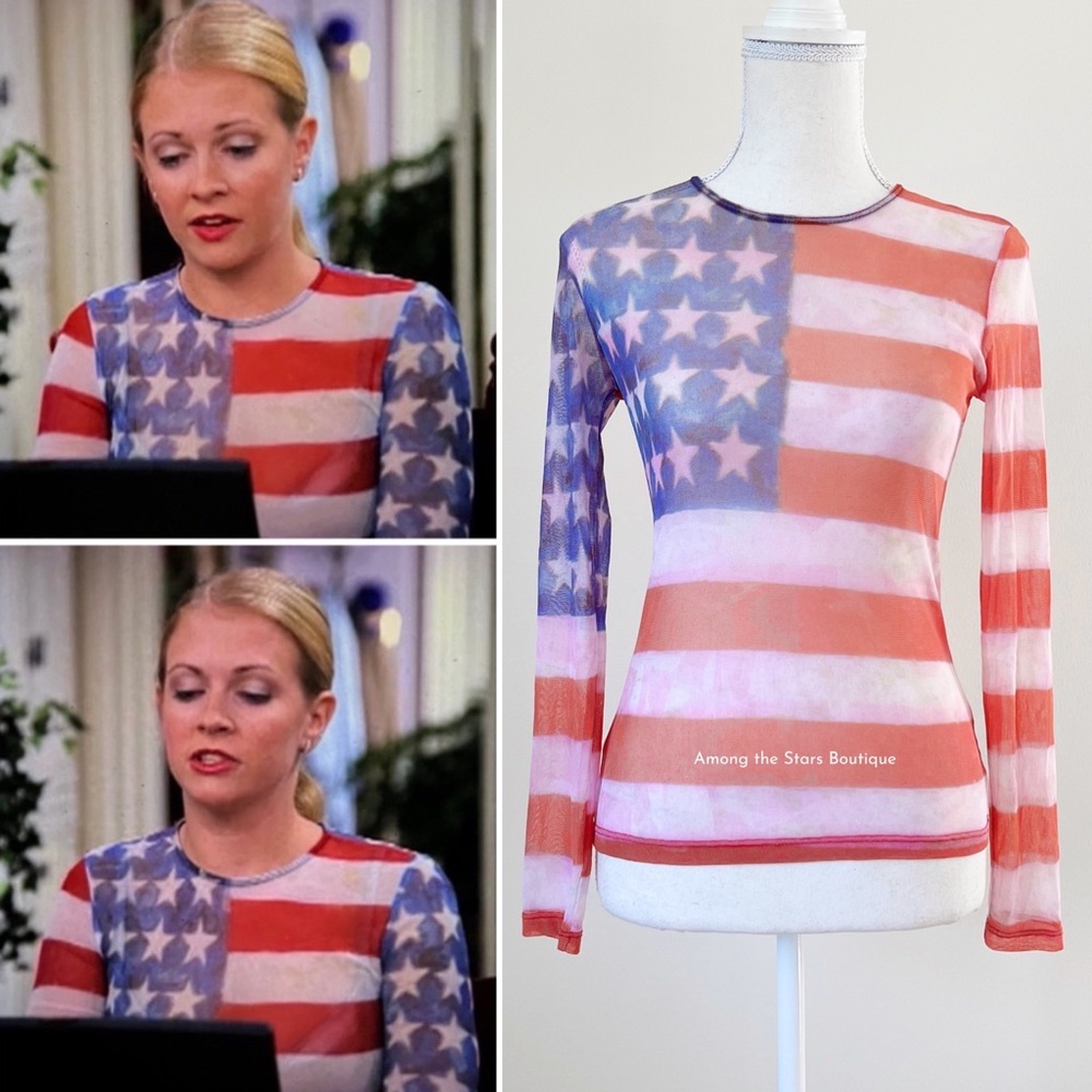 Rare Vintage Y2K Sheer Mesh American Flag Top ASO Sabrina The Teenage Witch